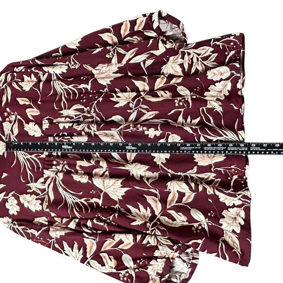 CJ Banks Womens Peasant Top Size 2X Burgundy 3/4 Sleeve Button Front Dark Floral - Picture 3 of 9